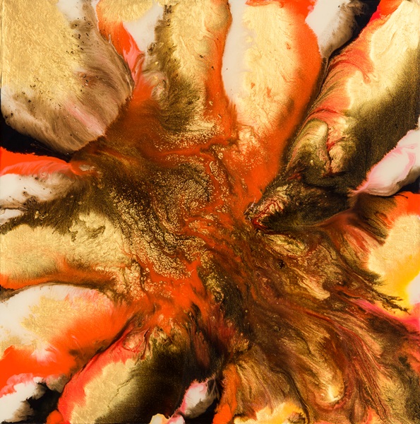 Fire Orchid Fluid Art Painting